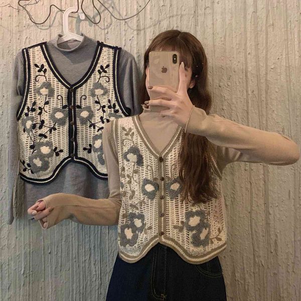 jxmyy french style small fresh design sense hollow crochet vest + knitted bottoming shirt 210412, White;black
jxmyy french style small fresh design sense hollow crochet vest + knitted bottoming shirt 210412, White;black