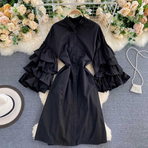 casual dresses western style women's spring summer fashion temperament ruffle single-breasted solid color sleeve oext, Black;gray
casual dresses western style women's spring summer fashion temperament ruffle single-breasted solid color sleeve oext, Black;gray