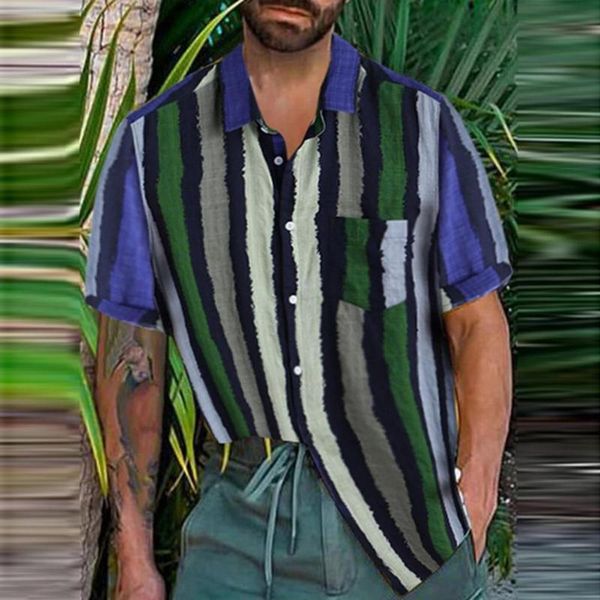 men's casual shirts for men fashion striped print turn-down collar arc hem short sleeve buttons closure male hawaiian shirt beachwear, White;black
men's casual shirts for men fashion striped print turn-down collar arc hem short sleeve buttons closure male hawaiian shirt beachwear, White;black
