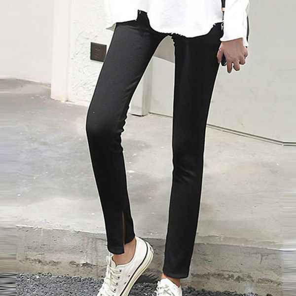women's leggings solid high waist pants tight trousers fork opening fitness hips femme, Black
women's leggings solid high waist pants tight trousers fork opening fitness hips femme, Black