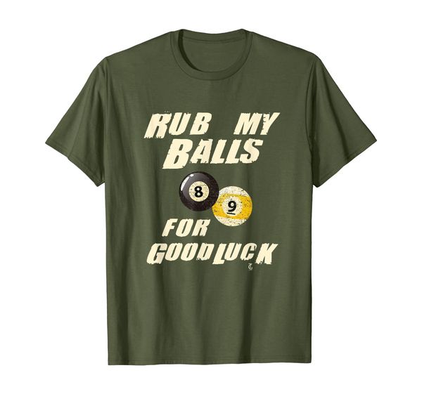 rub my balls for goodluck funny pool billiards t-shirt, White;black