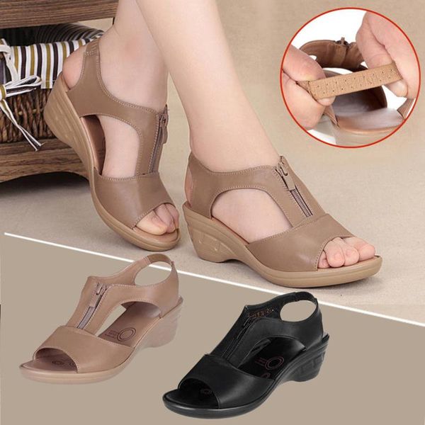 dress shoes retro thick-soled fish mouth women sandals front zipper breathable casual wedges for high heels, Black
dress shoes retro thick-soled fish mouth women sandals front zipper breathable casual wedges for high heels, Black