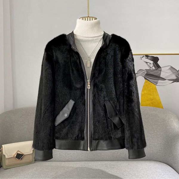 women's fur & faux ur real mink genuine sheepskin leather bomber jacket 2021 fashion winter warm outerwear whole skin coat, Black
women's fur & faux ur real mink genuine sheepskin leather bomber jacket 2021 fashion winter warm outerwear whole skin coat, Black