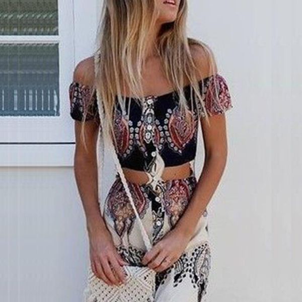 women boho print dress summer strapless two piece set slash neck short sleeve crop &long skirts beach maxi suit, White
women boho print dress summer strapless two piece set slash neck short sleeve crop &long skirts beach maxi suit, White