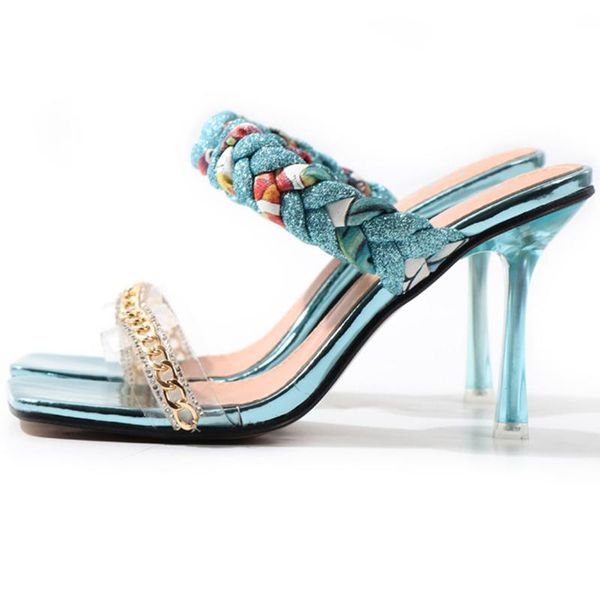slippers women shoes summer fashion open toe modern roma ladies sandals heels electroplated metal chain square stiletto hy180, Black
slippers women shoes summer fashion open toe modern roma ladies sandals heels electroplated metal chain square stiletto hy180, Black