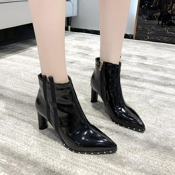 boots rivet high heel ankle women short plush pointed toe keep warm winter club booties black beige
boots rivet high heel ankle women short plush pointed toe keep warm winter club booties black beige
