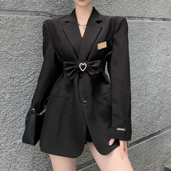 women's suits & blazers black korean with bow fashion belt streetwear female office ladies chic coat autumn spring jackets for women 20, White;black
women's suits & blazers black korean with bow fashion belt streetwear female office ladies chic coat autumn spring jackets for women 20, White;black