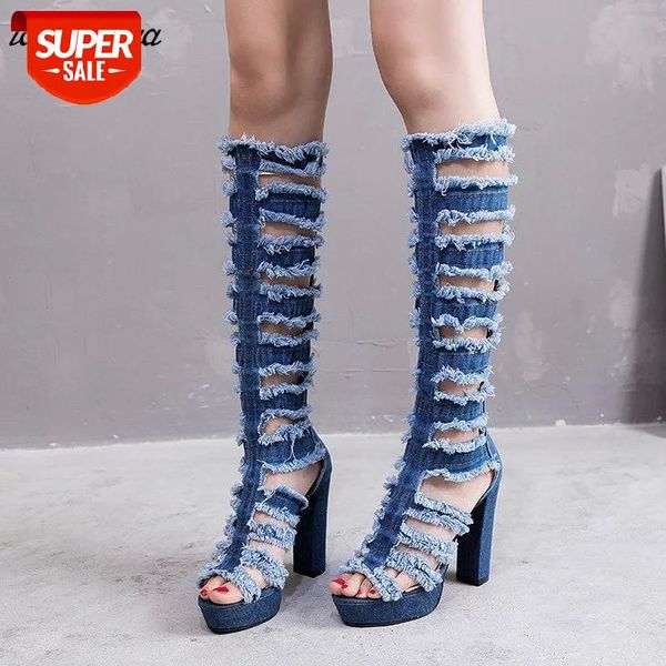 women shoes gladiator hole denim boots over knee high heels platform peep toe zipper ladies sandals zapatos de mujer 2020 #q34f, Black
women shoes gladiator hole denim boots over knee high heels platform peep toe zipper ladies sandals zapatos de mujer 2020 #q34f, Black