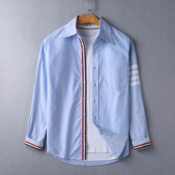 design clothing fashion white four bar inner placket ribbon long sleeve new stripe contrast casual shirt, White;black
design clothing fashion white four bar inner placket ribbon long sleeve new stripe contrast casual shirt, White;black