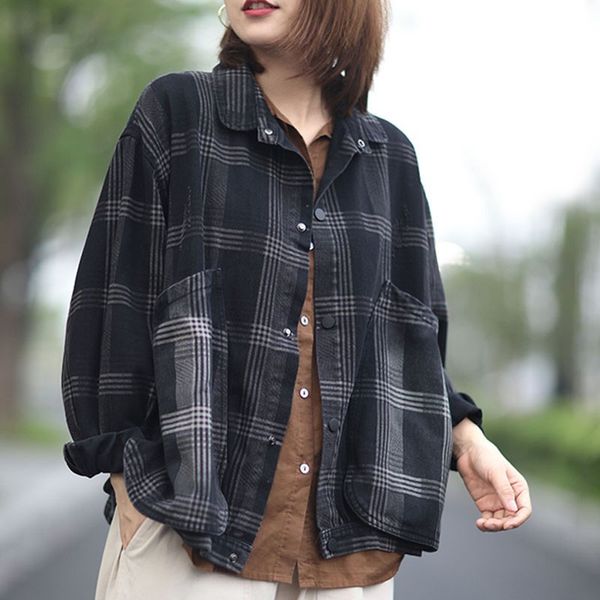 johnature korean leisure retro plaid turn-down collar long sleeve coats autumn loose comfortable all-match women coat 210521, Black;brown
johnature korean leisure retro plaid turn-down collar long sleeve coats autumn loose comfortable all-match women coat 210521, Black;brown