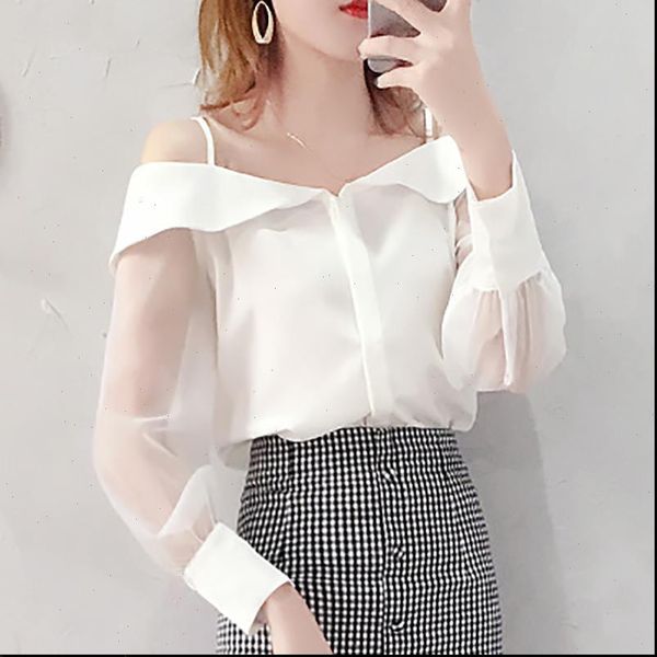 women shirts heliar blouse off shoulder spaghetti transparent organza blouses buttoned up adjust straps for autumn, White
women shirts heliar blouse off shoulder spaghetti transparent organza blouses buttoned up adjust straps for autumn, White