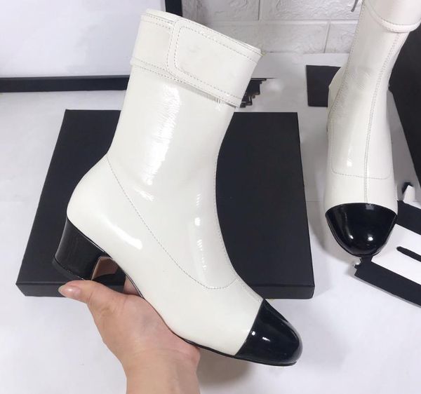 boots kmeioo winter shoes for women round toe med-calf chunky heels zipper fashion 4.5cm white black