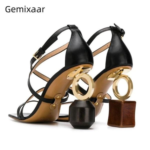 sandals asymmetrical building blocks heel women genuine leather narrow band strange heels cross strappy summer shoes, Black
sandals asymmetrical building blocks heel women genuine leather narrow band strange heels cross strappy summer shoes, Black