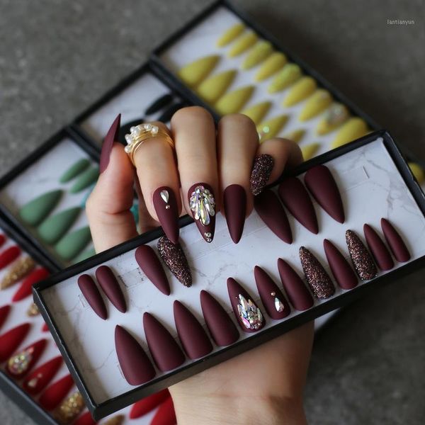 salon long stiletto burgundy fake nails crystal coffee glitter false full set press on 24pcs custom box1, Red;gold
salon long stiletto burgundy fake nails crystal coffee glitter false full set press on 24pcs custom box1, Red;gold