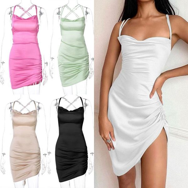 casual dresses spaghetti strap mini satin dress women backless cross bandage bodycon party pleated stretch short club, Black;gray
casual dresses spaghetti strap mini satin dress women backless cross bandage bodycon party pleated stretch short club, Black;gray