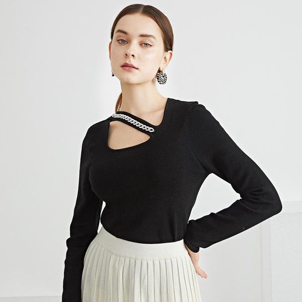women's sweaters elegant and refined chain square collar 2021 autumn winter wool sweater fashion texture slim knit women, White;black
women's sweaters elegant and refined chain square collar 2021 autumn winter wool sweater fashion texture slim knit women, White;black