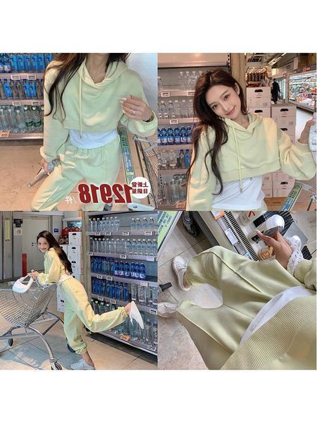 qian fu's family sydney suit women's fake two-piece vest short hooded sweater high waist leggings two piece pants, White
qian fu's family sydney suit women's fake two-piece vest short hooded sweater high waist leggings two piece pants, White