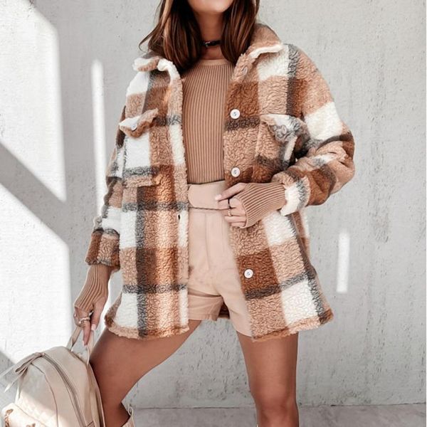 women's jackets nibesser 2021 jacket plush plaid buttons pocket fur woman coat plus size thick warm women winter outerwear, Black;brown
women's jackets nibesser 2021 jacket plush plaid buttons pocket fur woman coat plus size thick warm women winter outerwear, Black;brown
