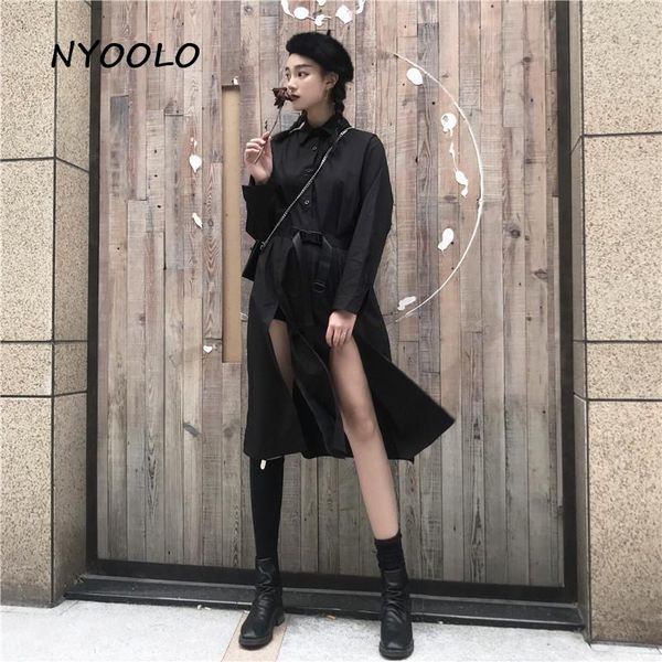 casual dresses nyoolo high street black long sleeve split shirt with belt office ladies turn down collar elegant knee length dress, Black;gray
casual dresses nyoolo high street black long sleeve split shirt with belt office ladies turn down collar elegant knee length dress, Black;gray
