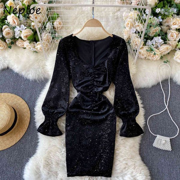 neploe v neck flare long sleeve pullover dress women high waist hip bodycon vestidos bling temperament party velet robe spring 210423, Black;gray
neploe v neck flare long sleeve pullover dress women high waist hip bodycon vestidos bling temperament party velet robe spring 210423, Black;gray