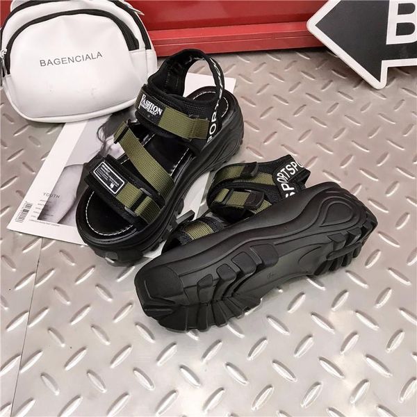 dress shoes 2021 summer flat-heel casual women's sandals thick-soled non-slip slope with student buckle all-match sports, Black