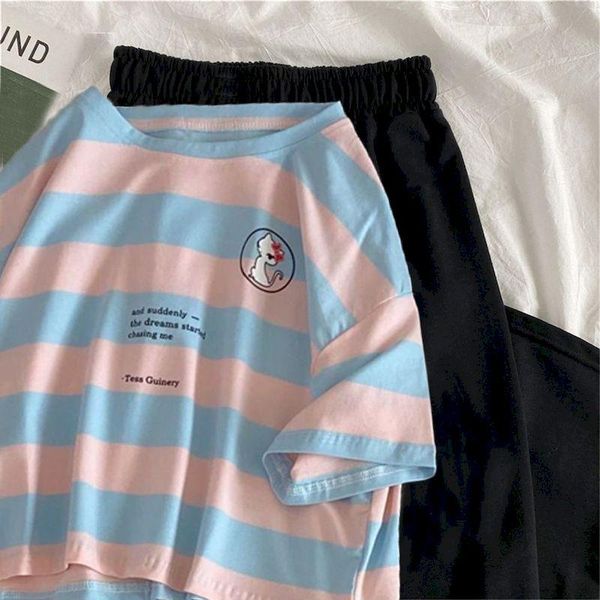 women's t-shirt suits 2021 summer korean loose striped short sleeve womens wide-leg pants casual fashion sets two-piece suit, White
women's t-shirt suits 2021 summer korean loose striped short sleeve womens wide-leg pants casual fashion sets two-piece suit, White