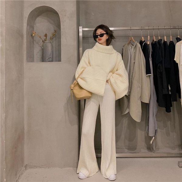 women's two piece pants fall knitted sweater 2 set high neck loose solid oversize pullover sweater+drape casual knit wide leg pant fema, White
women's two piece pants fall knitted sweater 2 set high neck loose solid oversize pullover sweater+drape casual knit wide leg pant fema, White