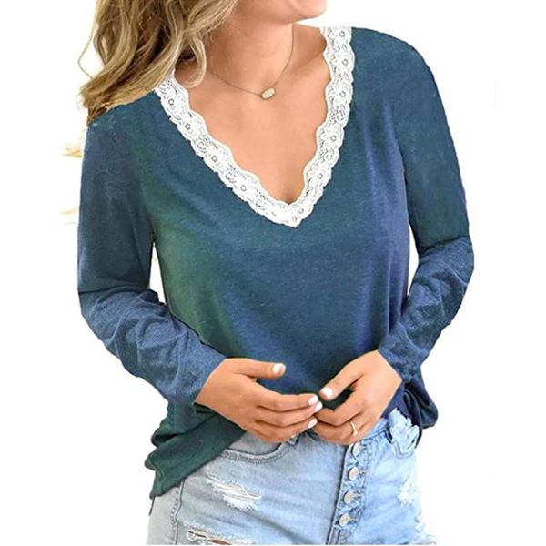 women's t-shirt v neck lace patchwork loose t-shirts spring long sleeve tee plus size s-3xl wdc6494, White
women's t-shirt v neck lace patchwork loose t-shirts spring long sleeve tee plus size s-3xl wdc6494, White