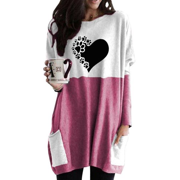 women's t-shirt heart paws graphic print pocket long women femmes animal lover gift plus size sleeve loose shirt for female, White
women's t-shirt heart paws graphic print pocket long women femmes animal lover gift plus size sleeve loose shirt for female, White