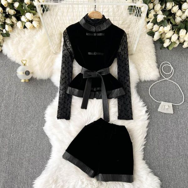 women's tracksuits three-piece velvet suit western style leather stand-up collar buckle waistcoat high-neck bottoming shirt wide-leg sh, Gray
women's tracksuits three-piece velvet suit western style leather stand-up collar buckle waistcoat high-neck bottoming shirt wide-leg sh, Gray