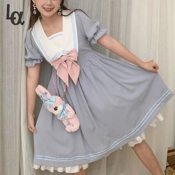 summer japanese lolita dress women college style sweet cute kawaii puff sleeve a-line casual bowknot princess 210519, Black;gray
summer japanese lolita dress women college style sweet cute kawaii puff sleeve a-line casual bowknot princess 210519, Black;gray