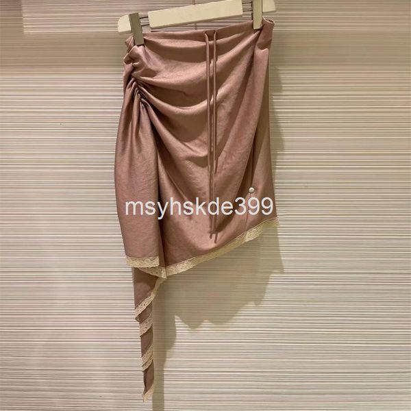 two piece dress 5300 aw king early spring high waist drawstring pleated irregular lace patchwork skirt, White 
two piece dress 5300 aw king early spring high waist drawstring pleated irregular lace patchwork skirt, White