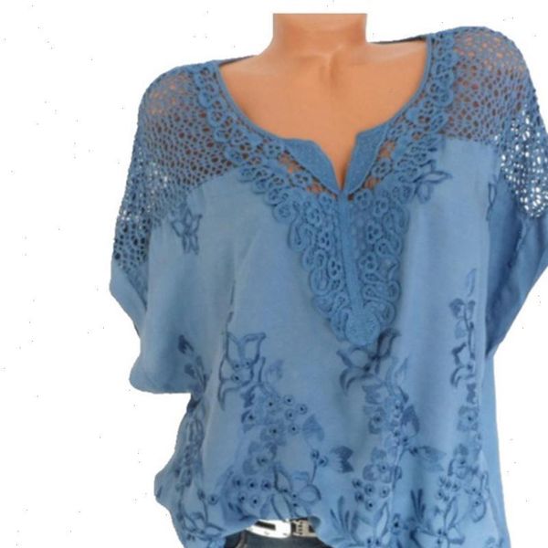 v neck short batwing sleeve womens blouses floral embroidery hollow out vetement ete femme, White
v neck short batwing sleeve womens blouses floral embroidery hollow out vetement ete femme, White