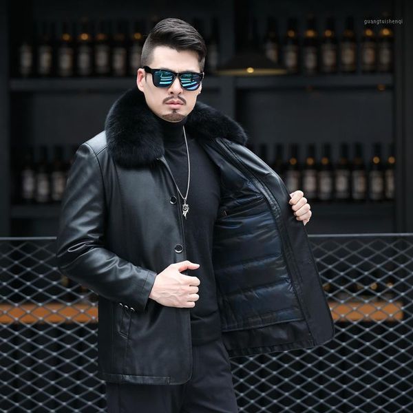 the winter 2021 leather men's jackets measures collars + 90 white duck down tank & faux, Black
the winter 2021 leather men's jackets measures collars + 90 white duck down tank & faux, Black