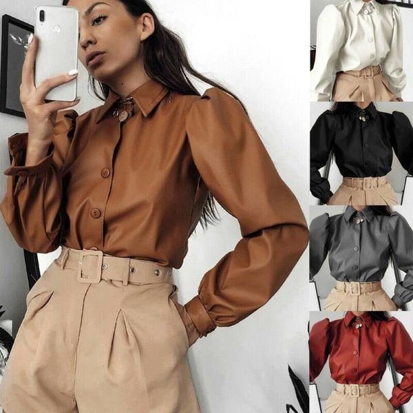 women's blouses & shirts 6 colors fashion casual faux leather lapel puff long sleeve button shirt blouse outfits, White
women's blouses & shirts 6 colors fashion casual faux leather lapel puff long sleeve button shirt blouse outfits, White
