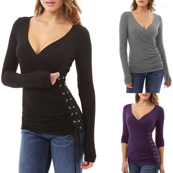 women's t-shirt female clothing v neck slim bandge tshirt spring autumn long sleeve solid color tees fashion c 2de0, White
women's t-shirt female clothing v neck slim bandge tshirt spring autumn long sleeve solid color tees fashion c 2de0, White