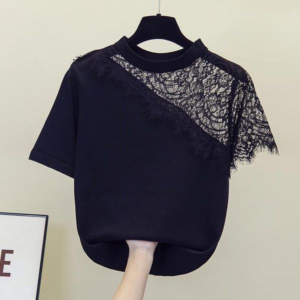 women's t-shirt large size clothing 2021 summer girls lace stitching knishort-sleeved ice silk women loose t-shirts, White
women's t-shirt large size clothing 2021 summer girls lace stitching knishort-sleeved ice silk women loose t-shirts, White