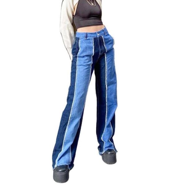 vintage patchwork high waist jeans women 2021 streetwear loose straight denim trousers ladies stitching color pants p2119 women's, Blue
vintage patchwork high waist jeans women 2021 streetwear loose straight denim trousers ladies stitching color pants p2119 women's, Blue