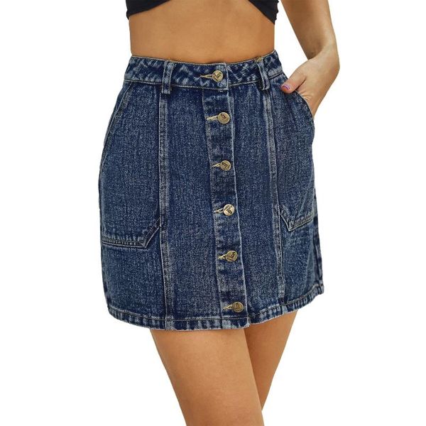 skirts 2021 spring fashion high waist denim button pocket skirt, Black