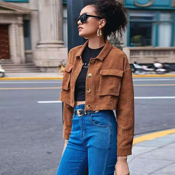 women's jackets 2021 autumn winter long sleeve leisure corduroy jacket street trend solid color high waist short women, Black;brown
women's jackets 2021 autumn winter long sleeve leisure corduroy jacket street trend solid color high waist short women, Black;brown