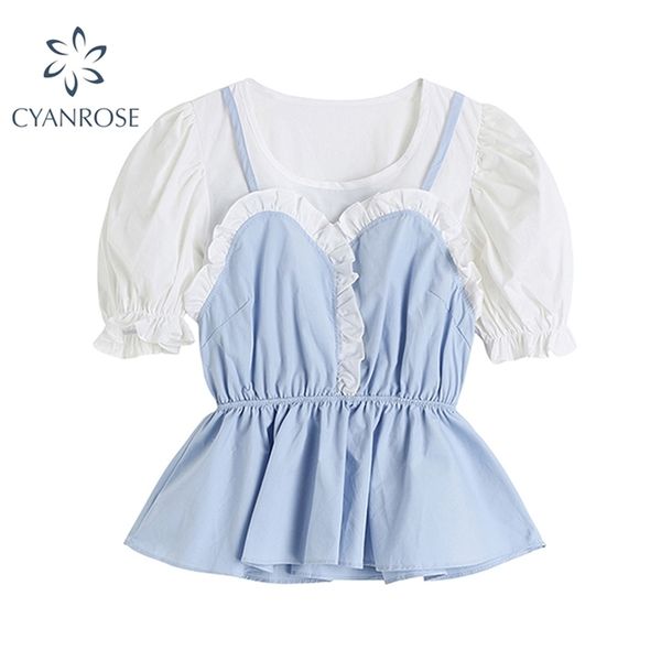 summer fashion patchwork women t shirt korean slim elegant puff short sleeve elastic waist ladies simple pullover tees 210515, White
summer fashion patchwork women t shirt korean slim elegant puff short sleeve elastic waist ladies simple pullover tees 210515, White