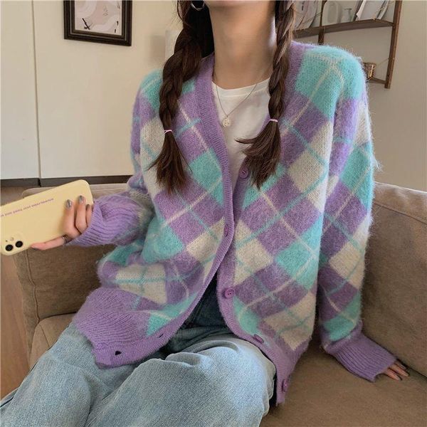 women's knits & tees vintage argyle plaid cardigan sweater women autumn v-neck single-breast button long sleeve jumper knitted outerwea, White
women's knits & tees vintage argyle plaid cardigan sweater women autumn v-neck single-breast button long sleeve jumper knitted outerwea, White