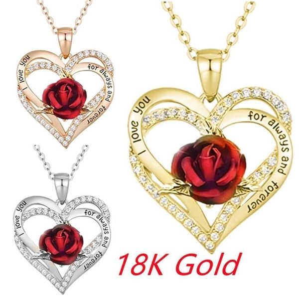 gold silver rose gold rhinestone diamond necklace dual hearts with red rose flower necklaces pendant charm personalized valentine's mot, Red;brown
gold silver rose gold rhinestone diamond necklace dual hearts with red rose flower necklaces pendant charm personalized valentine's mot, Red;brown