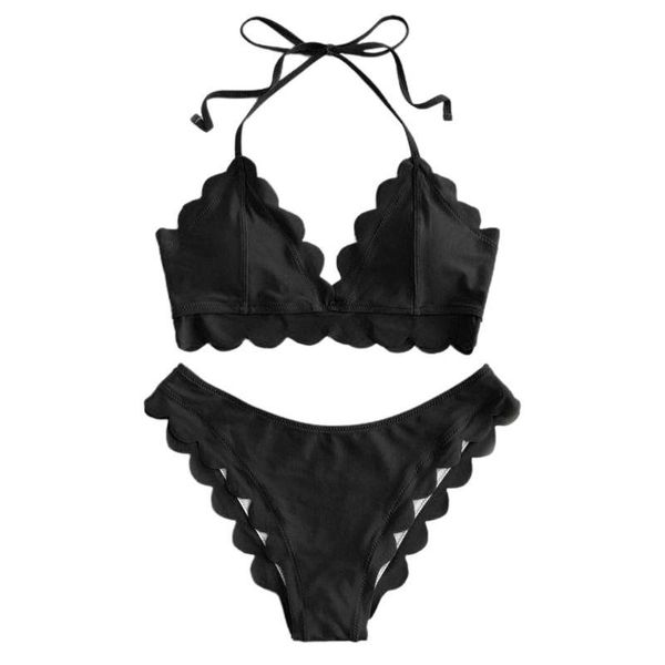 women two piece bikini halter bandage scalloped wavy edge swimsuit solid color high cut push up padded bathing suit one-piece suits
women two piece bikini halter bandage scalloped wavy edge swimsuit solid color high cut push up padded bathing suit one-piece suits