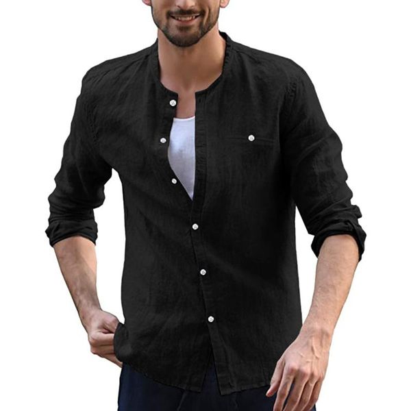 men's casual shirts business shirt solid color stand collar cardigan long sleeve buttoon spring autumn loose, White;black
men's casual shirts business shirt solid color stand collar cardigan long sleeve buttoon spring autumn loose, White;black