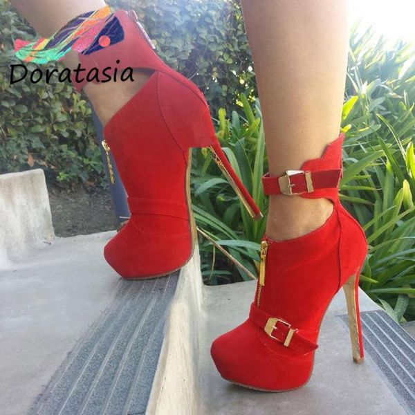 boots doratasia women high heels zipper ankle shoes buckle strap designer flock fashion spring platform, Black
boots doratasia women high heels zipper ankle shoes buckle strap designer flock fashion spring platform, Black