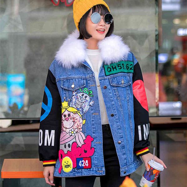 thailand tide scores in addition thick velvet large fur collar denim female heavy industry cotton sequins jacket, Black;brown
thailand tide scores in addition thick velvet large fur collar denim female heavy industry cotton sequins jacket, Black;brown