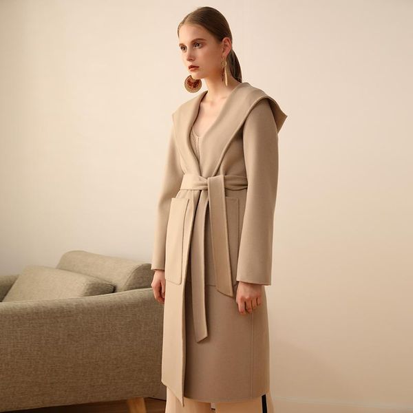 women's wool & blends 2021 fashion double-sided coat female long autumn winter jacket women loose 100% coats hooded with belt 1710, Black
women's wool & blends 2021 fashion double-sided coat female long autumn winter jacket women loose 100% coats hooded with belt 1710, Black