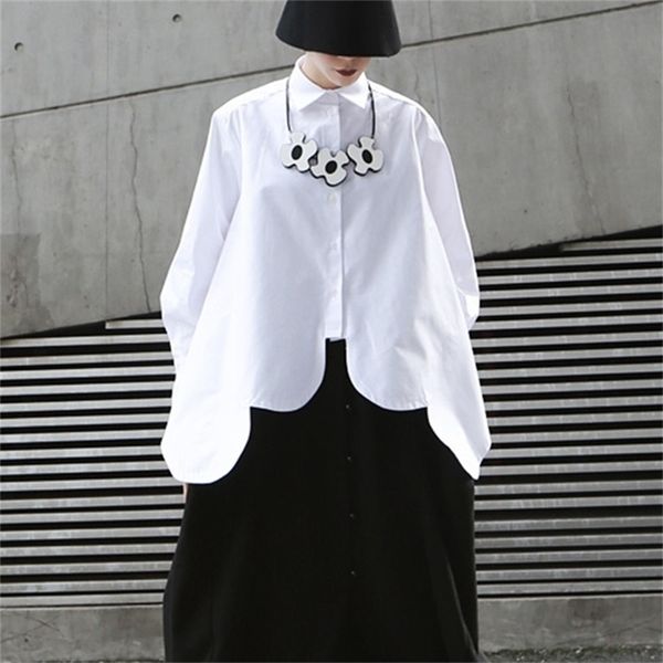 women's irregular arc extra wide hem white loose shirt turn-down collar streetwear polyester 210416
women's irregular arc extra wide hem white loose shirt turn-down collar streetwear polyester 210416