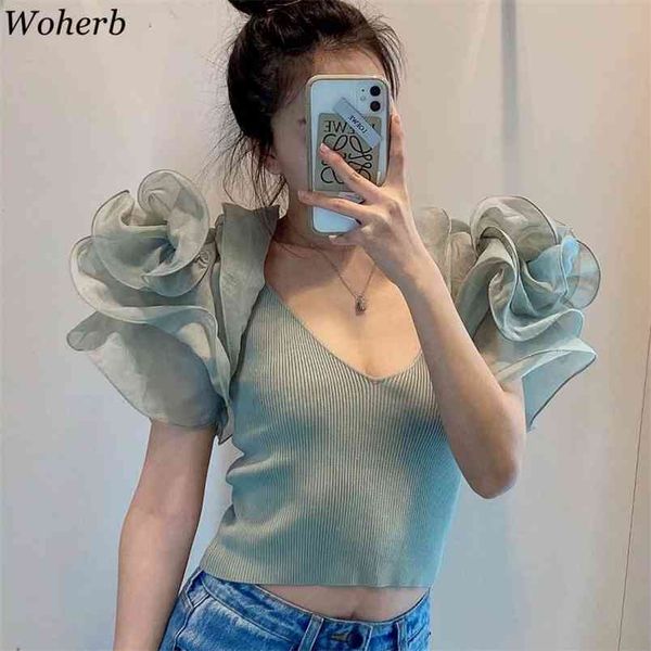 ruffle mesh sleeve women v neck elegant knitted t-shirt ladies summer short stretch tee shirts 210519, White
ruffle mesh sleeve women v neck elegant knitted t-shirt ladies summer short stretch tee shirts 210519, White